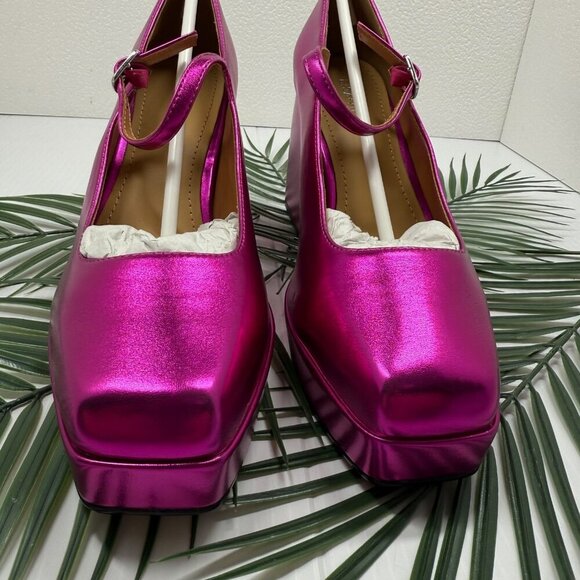 Lisa Vicky Shoes Womens Size 9 Platform Mary Jane Heels NOTICE-V Raspberry Metal - Picture 5 of 12